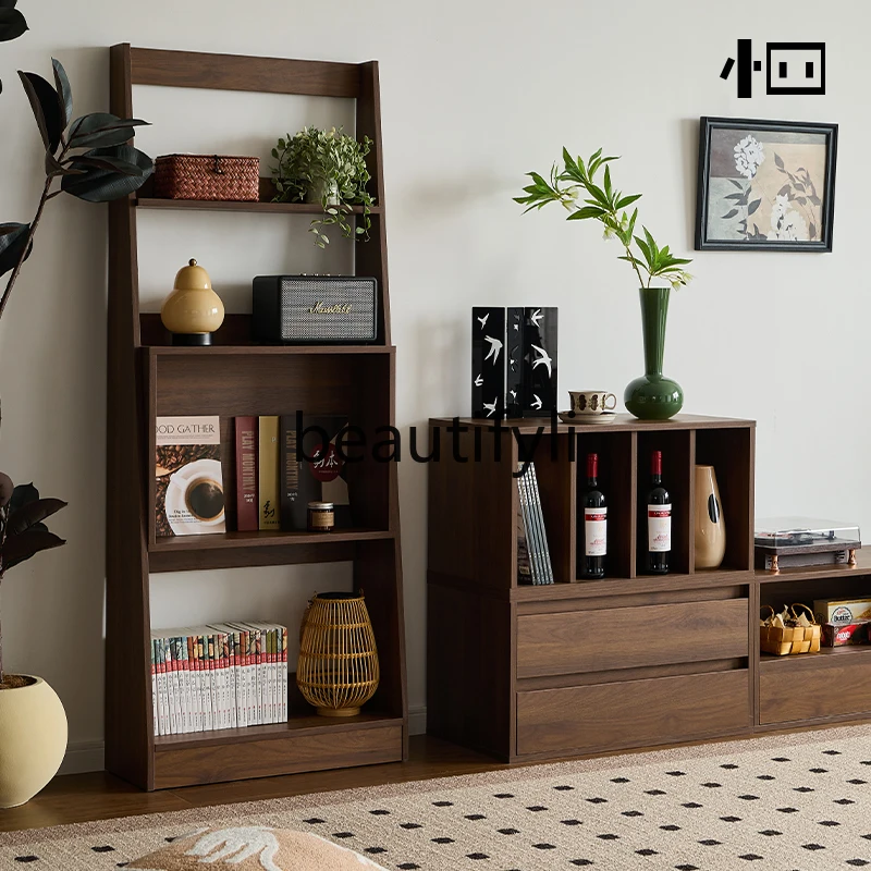 

Bookshelf Black walnut display shelf Bookshelf Living room floor-to-ceiling multi-layer storage rack