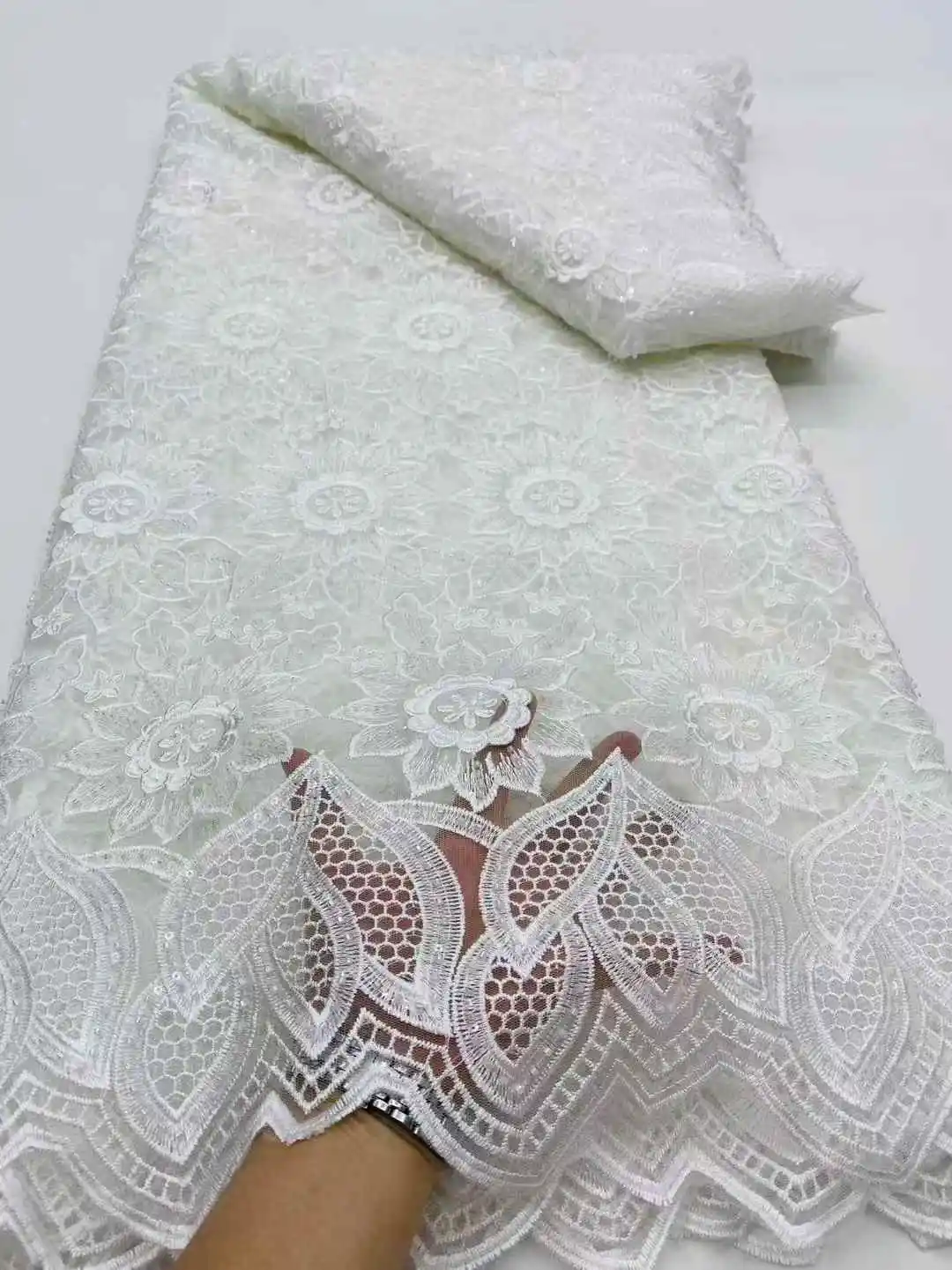 African Sequins beads Lace Fabric 2025 High Quality French Mesh Tulle Lace 5Yards Nigerian Lace Fabric For Woman Party Dress