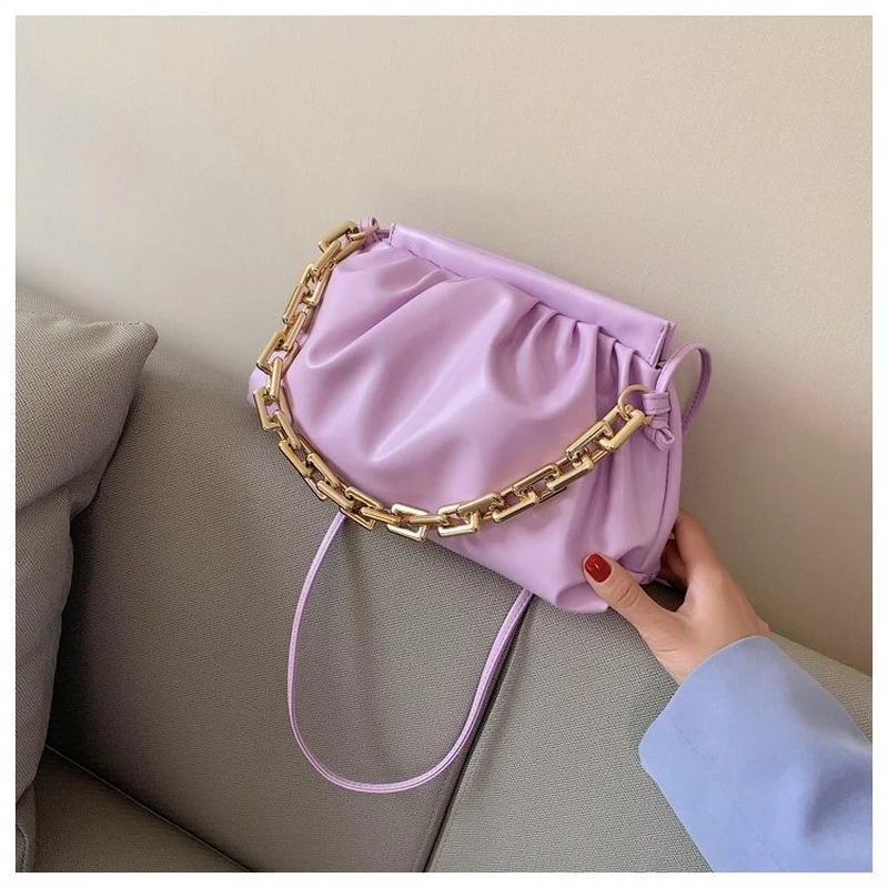 2022 New Thick Chain Shoulder Bags For Women pu Leather Pleated Cloud Bag Simple Crossbody Bag Casual Ladies Bag Designer