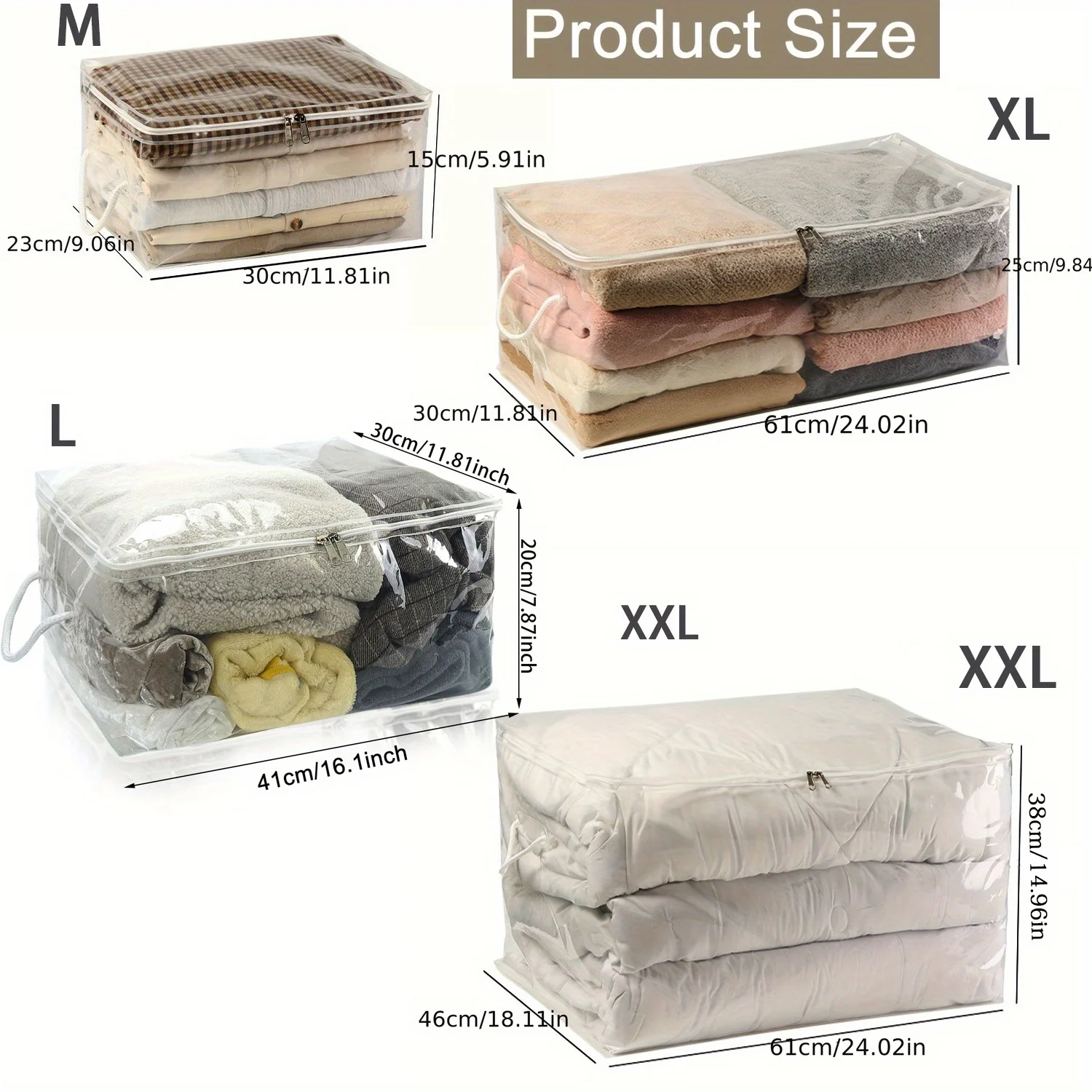 Transparente PVC-Aufbewahrungstasche mit Reißverschluss, Mehrzweck-Aufbewahrungstasche, geeignet für Decken, Bettwäsche, Kuscheldecken und Kissen – Detail 4