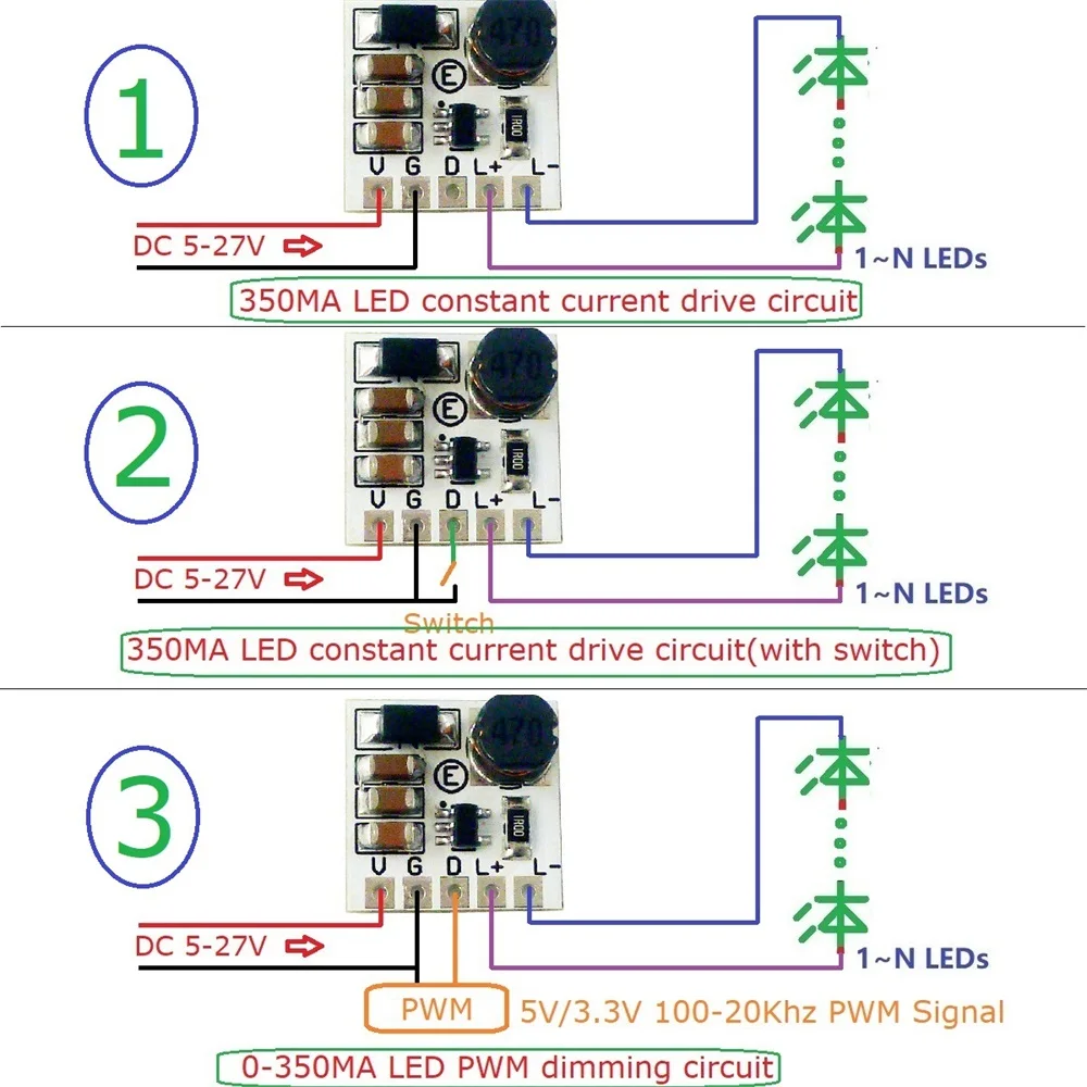 Mini DC 5-27V 350mA Step-Down HB LED Driver Module Adjustable PWM Controller DC-DC Buck Constant Current Converter LD2635MA