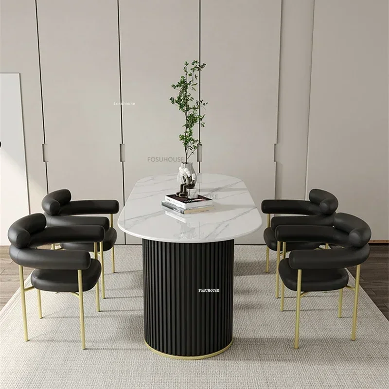 Nordic Rock Slab Dining Tables for Kitchen Ellipse Dining Table Cream Style Light Luxury Restaurant Upscale Table Home Furniture