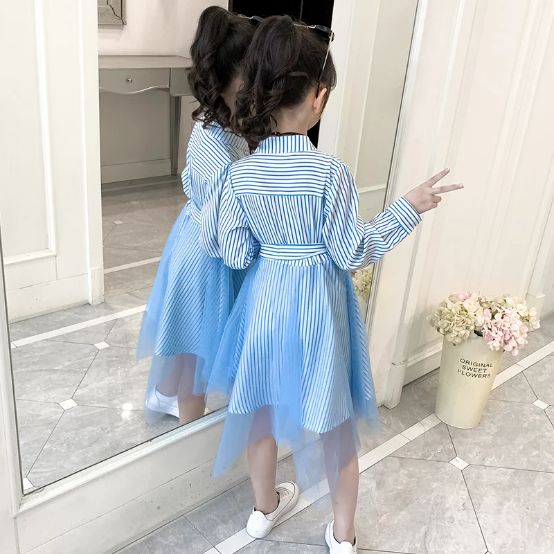 2022 striped children's dress spring and autumn long-sleeved tulle girls skirt half-cut short-sleeved pink student skirt cheap