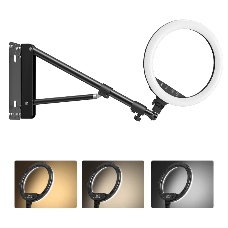 Anneau lumineux LED de 18 pouces avec support mural, Kit de support de lampe à température de couleur réglable pour écran tactile pour enregistrement vidéo Youtube