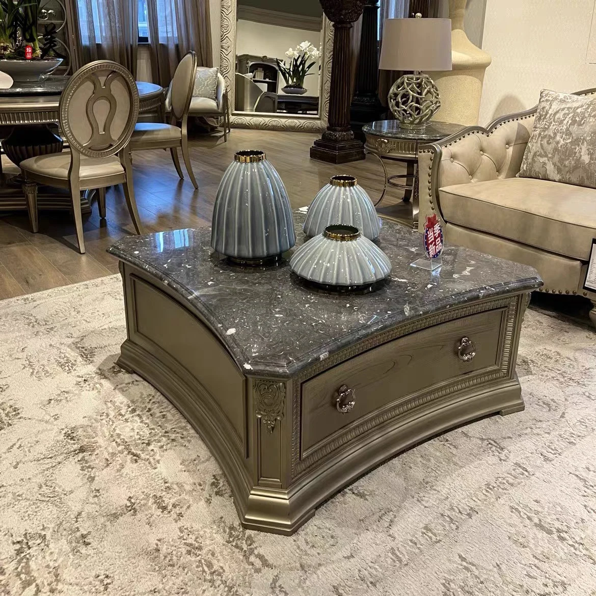 CL villa furniture coffee table retro old solid wood carving flower tea table square coffee table
