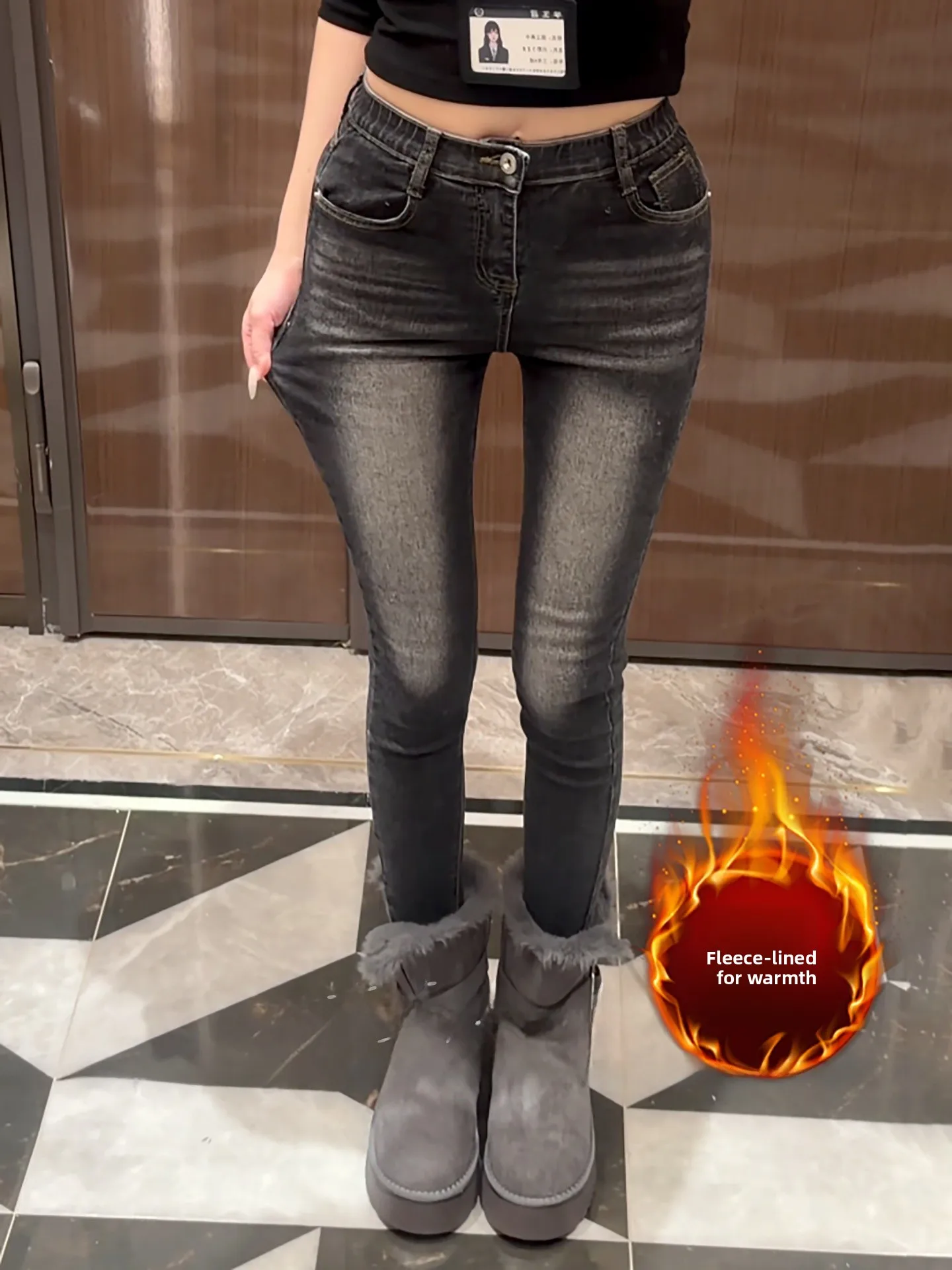 

High Waist Stretchy Fleece Lined Frayed Hem Denim Jeans Women's Autumn Winter Slim Fit Butt Lifting Slimming Capri Pants