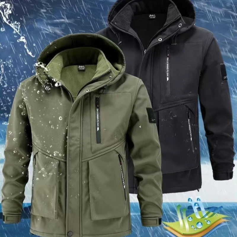 

Походные куртки + брюки, костюм, зимняя мужская стеганая утолщенная ветрозащитная водонепроницаемая теплая одежда для верховой езды, уличная альпинистская одежда