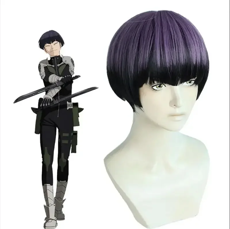

Soshiro Hoshina Wig Kaiju No. 8 Soshiro Hoshina Косплей Аниме Фиолетовый и Черный Короткий Боб Стиль Вечеринка Хэллоуин Парики Волос