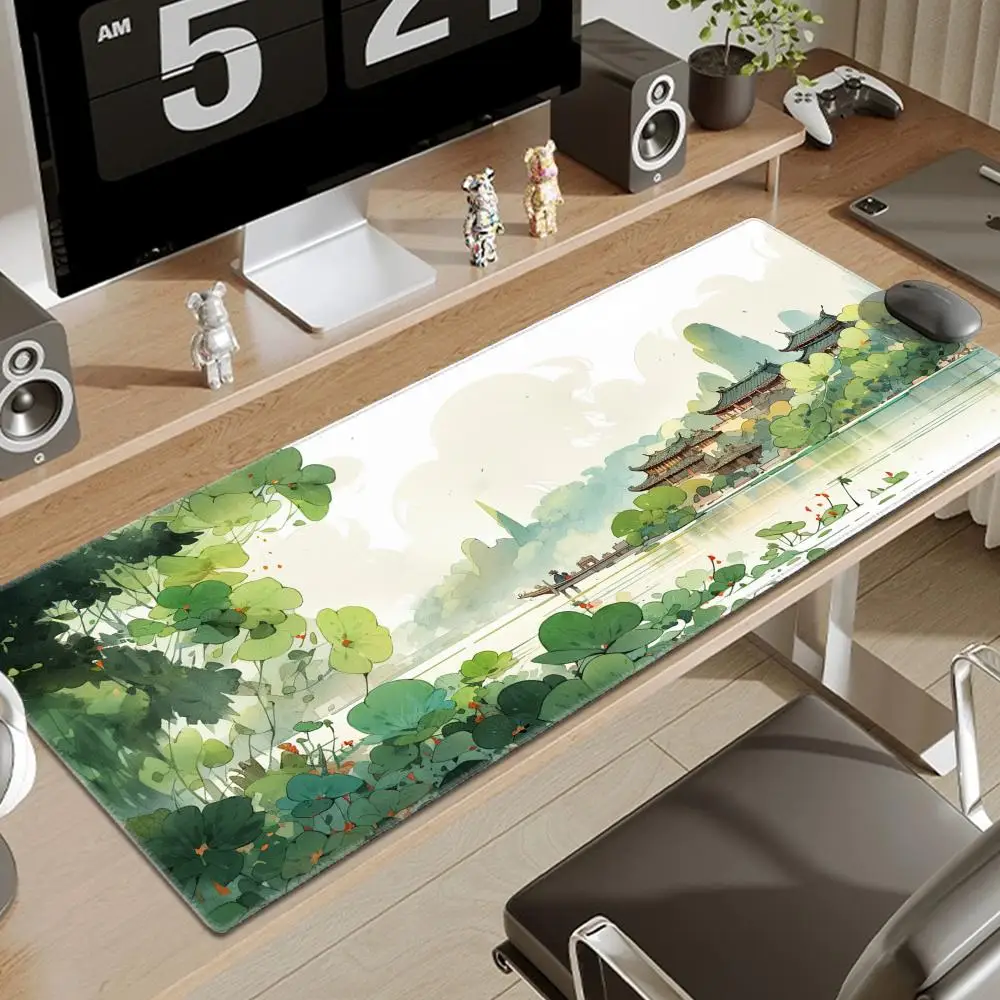 Spring Landscape Mouse Pad Gamer Play Mats Rubber Green Small/Big Mousepad Gaming Chinese Style Deskmat Laptop Keyboard Desk Mat