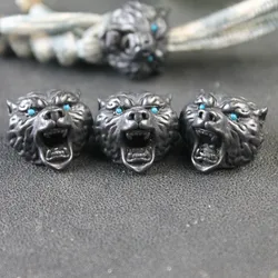 Paracord Bead Lanyard Pendant Black Brass Blue Eyes Roaring Brown Bear DIY Knife Umbrella Rope Bracelet Accessories EDC Outdoor