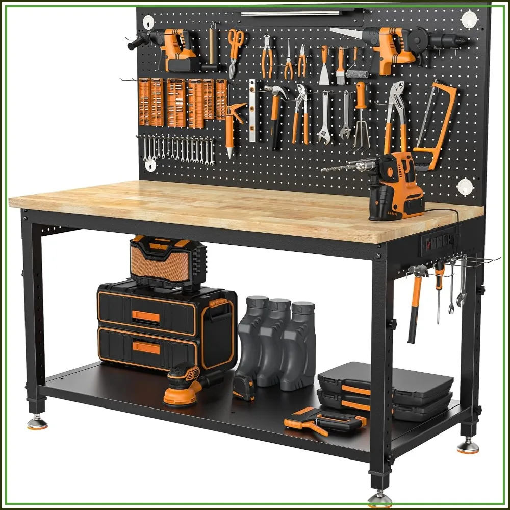 CAMMOO 48x24 Inch Garage Work Bench with Storage, Pegboard and Power Strip