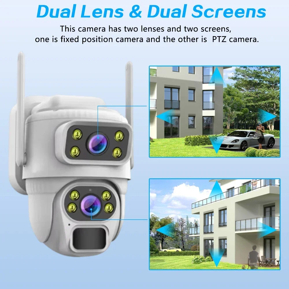 Solar 4G 8MP 4K Wireless PTZ IP Camera with HD 4MP Dual Lens Outdoor Battery Dual Screen Waterproof CCTV Security Camera