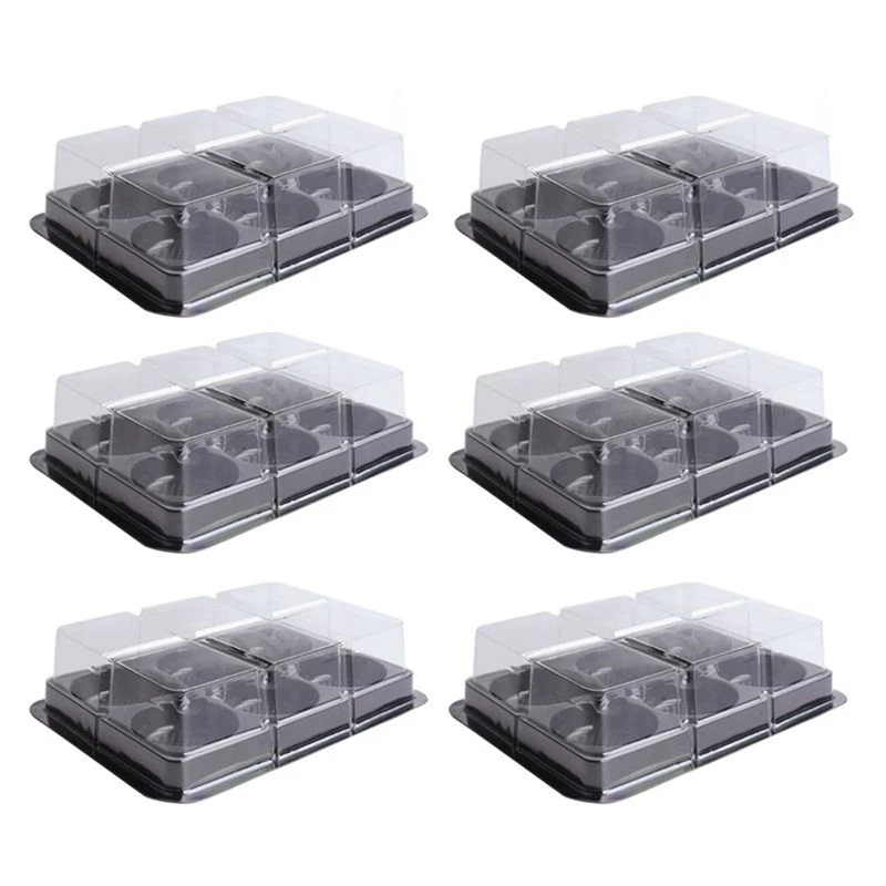 100 PCS 6 Cavities Plastic Mooncake Tray Transparent Muffin Cupcake Mochi Container Cookie Carrier Food Packaging Box