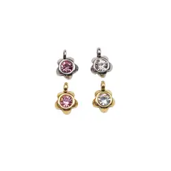 10pcs 8MM Wholesale StainlessSteel Flower Stones Dangling Charms DIY Anklets Earrings Bracelets Unfading Colorless 2 Colors
