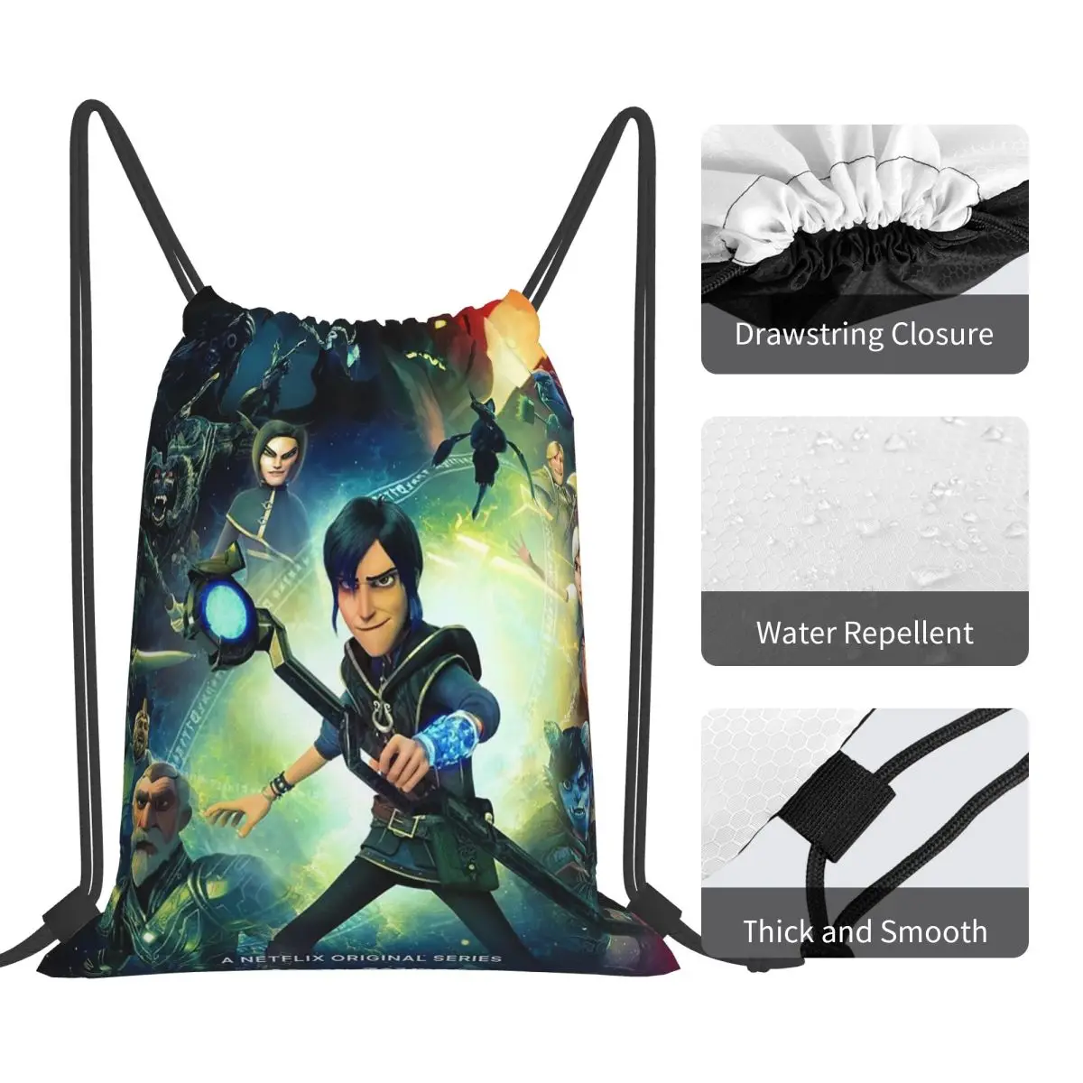 Trollhunters dos desenhos animados mochilas casuais portáteis sacos de cordão sapatos saco sacos de livro para homem mulher estudantes