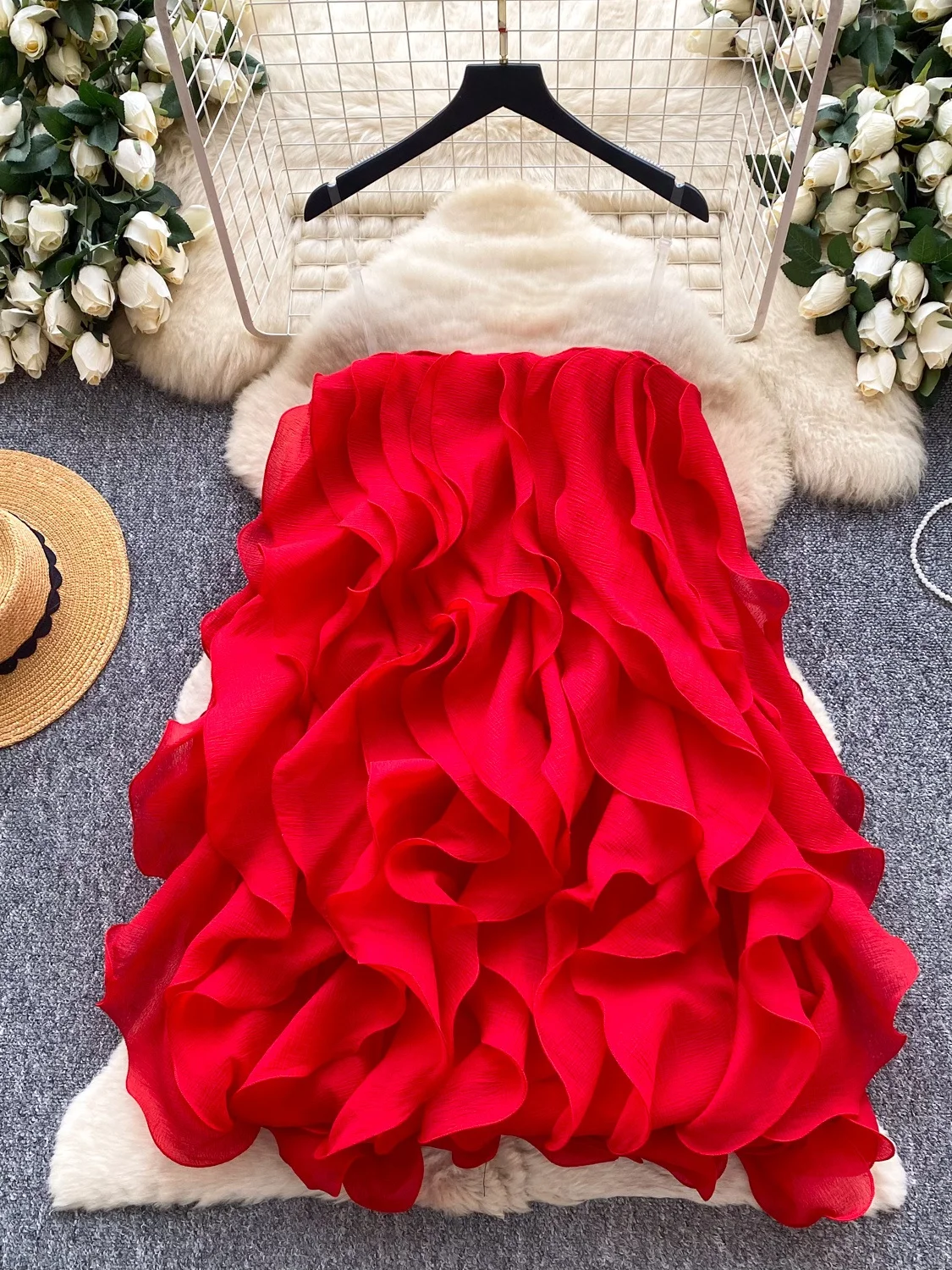 Falda coreana Sle de cintura alta con forma de pastel para mujer, diseño de volantes, sensación juvenil, Vaion Sle Puffy ort Dr