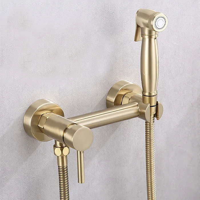 

Brushed Gold Brass Toilet Bidet Faucet Hot Cold Mixer Water Handheld Bidet Faucet Bathroom Shattaf Sprayer Hygienic Shower