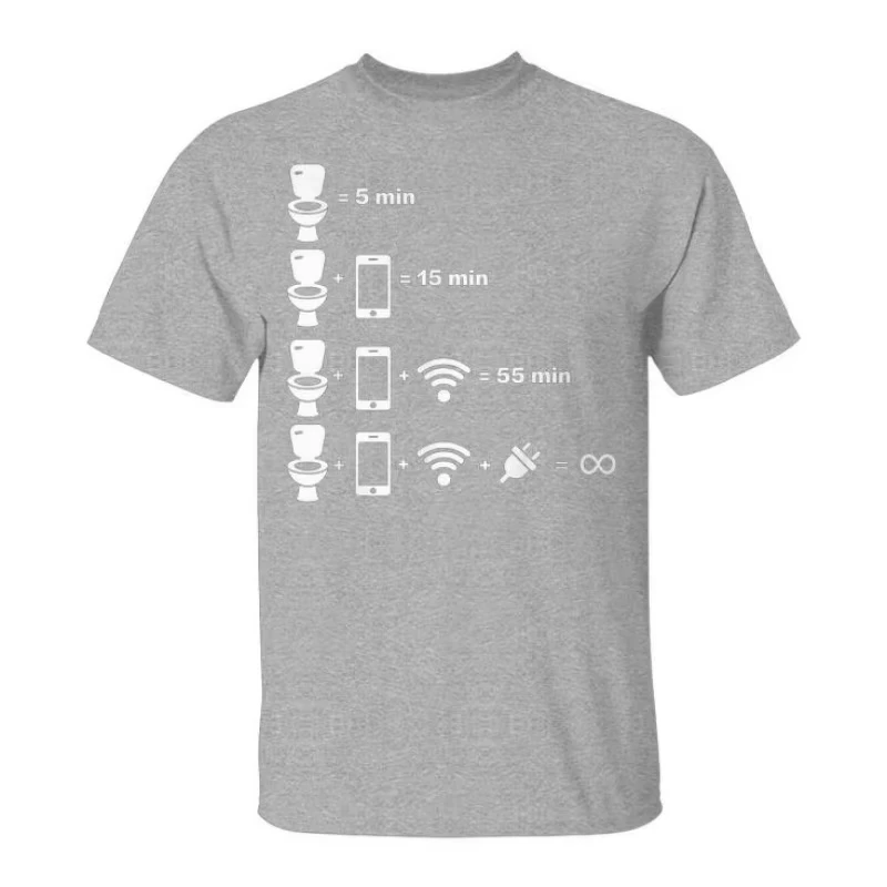 Men's Women Novelty Toilet Time Measured By Phone WiFi And Charger Meme T Shirt Tee Streetwea