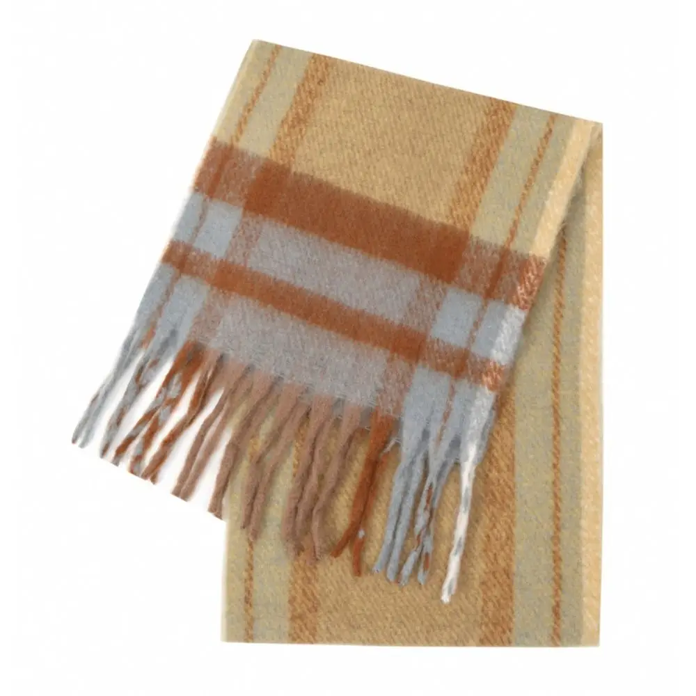 Classic Mohair Plaid Wool Scarf Long Rainbow Tassel Shawl Thick Preppy Women Cape Girl