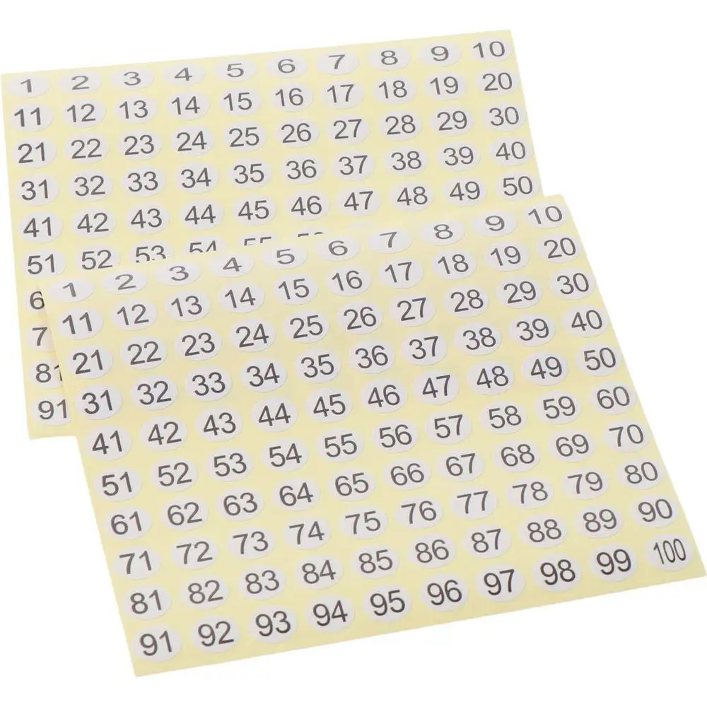 30 Sheets 30 Sheets 1 to 100 Consecutive Number Stickers Water-proof White Number Labels 0.4 Inch Self-Adhesive Indoor