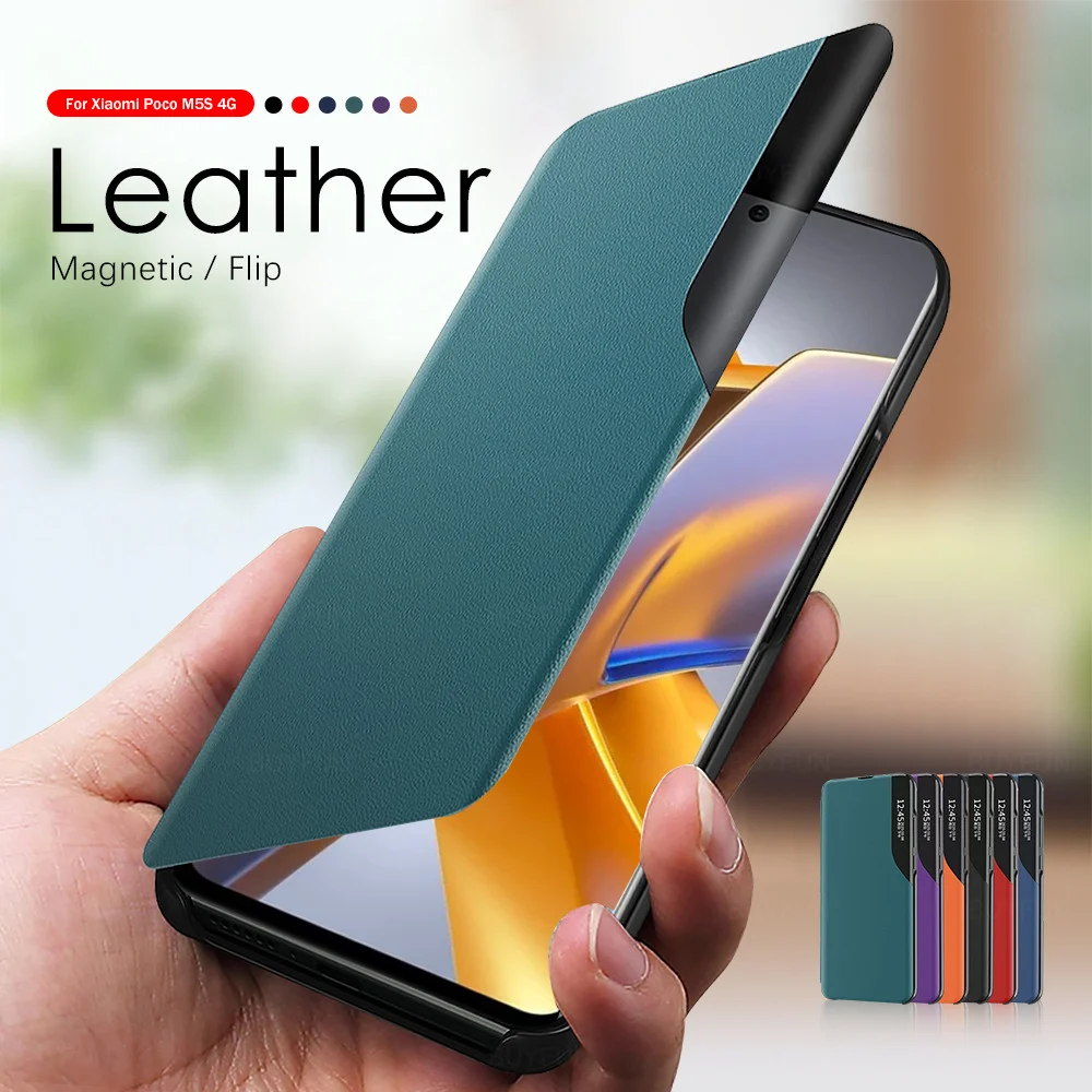 For Xiaomi Poco M5S 4G Case Smart View Window Flip Leather Cover Poxo Pocco Poko Little M5S M 5S 5 S Magnetic Stand Book Coque