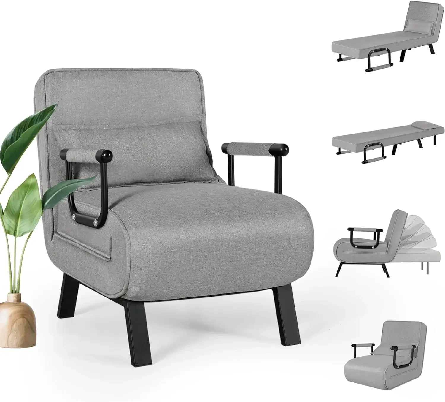 A Folding Chair Bed, Comfy Convertible Sleeper Sofa, 5 in 1 Folding Bed with 5-Position Adjustable Backrest & Pillow,Chairs