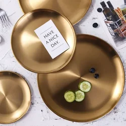 Golden Stainless Steel Storage Tray Luxurious Brass Gold Round Plate Metal Fruit Plate Dessert Snack Jewelry Display Tray