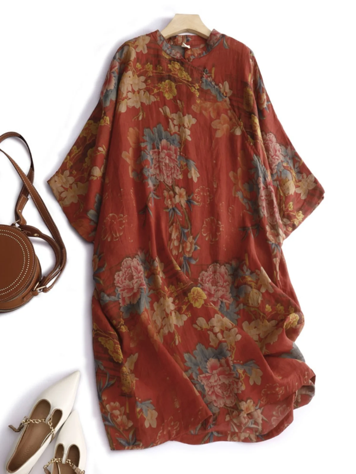 

Летняя женская свободная длинная юбка средней длины с этническим цветочным принтом и хлопковым льняным принтом большого размера для поездок на работу