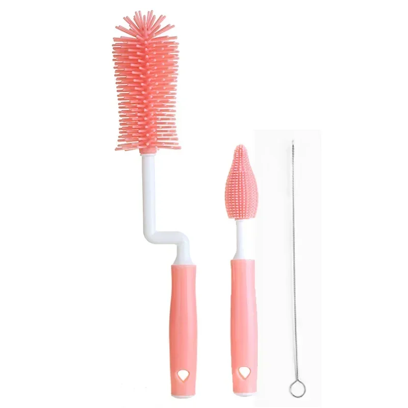 Silicone Bottle Cleaning Brush Baby Pacifier Straw Scrubber Small Brush 360 Degree Glass Cup Washing Kitchen Cleaning Tool Set