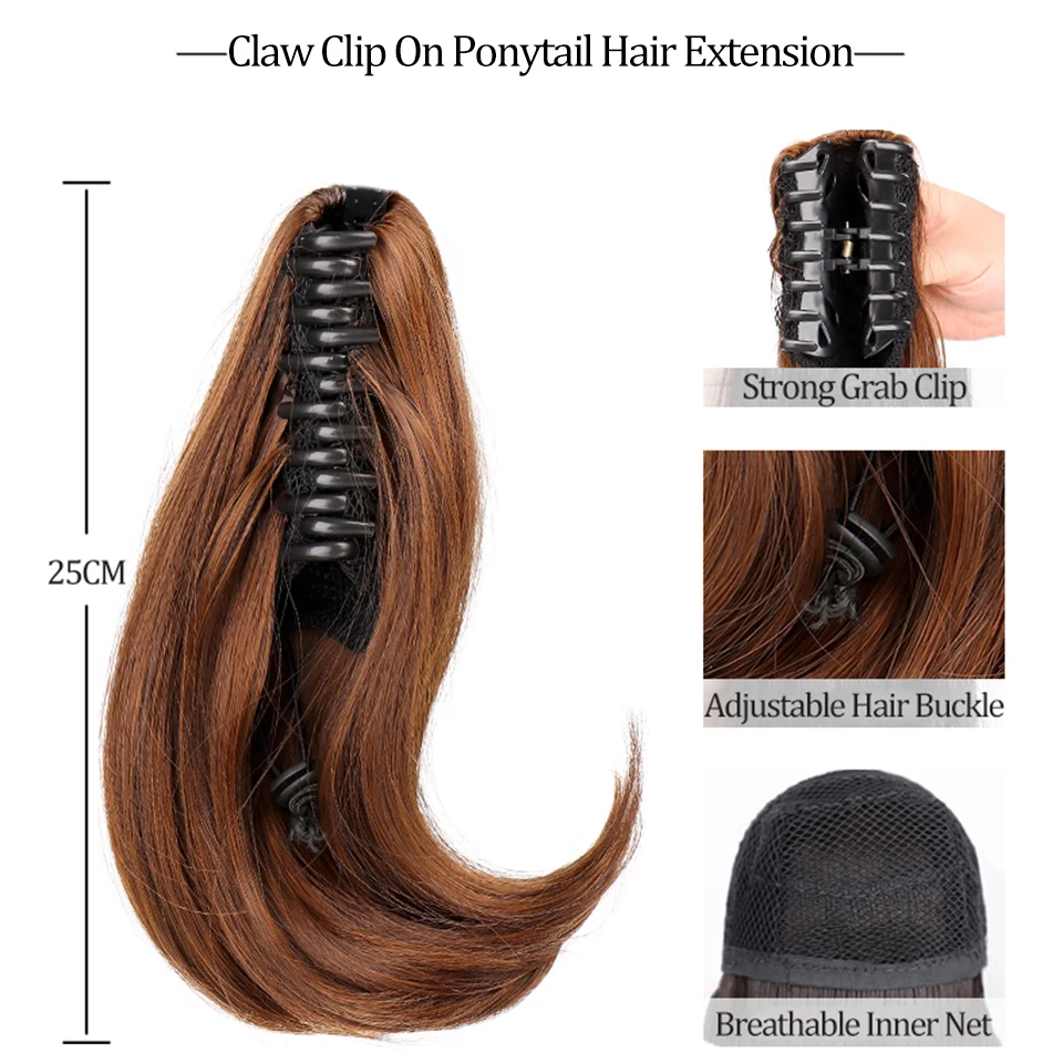 SHANGKE Synthetic Short Straight Claw Clip On Ponytail Hair Extension Ponytail Extension Hair For Women Pony Tail Hair Hairpiece