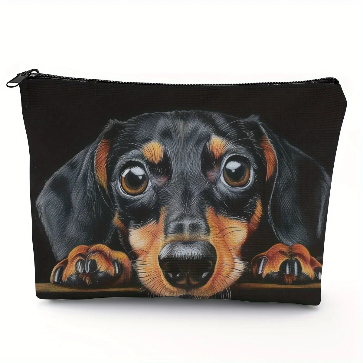 

Foldable Travel Makeup Bag with Cute Dachshund Dog Print - Durable Polyester Cosmetic Pouch, Zipper Closure & /Black Dachshund