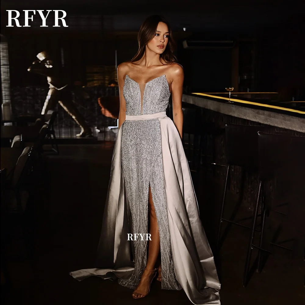 

RFYR A Line Evening Dress Detachable Train Party Dresses Glitter Prom Dress Luxury Gala Dress vestidos de fiesta Customized