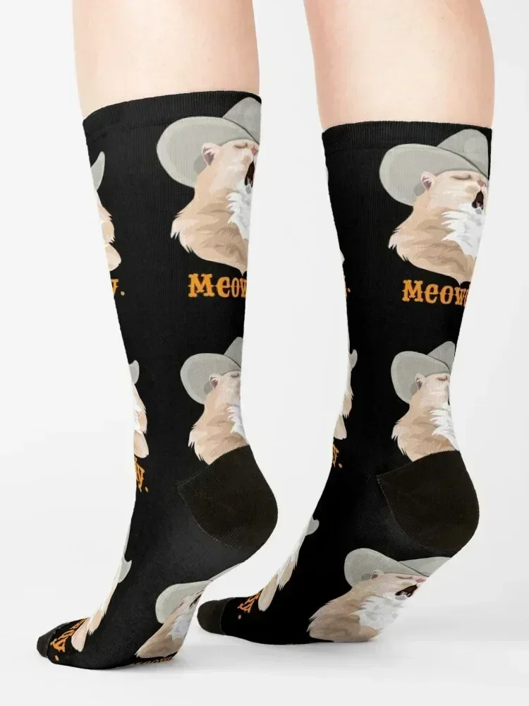 Meowdy Singing Cat Wearing a Cowboy Hat Meme Socks Rugby japanese fashion sports stockings man Socks For Girls Men's