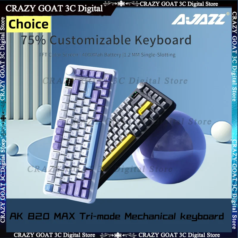 AJAZZ AK820 MAX Mechanical Keyboard RGB Tri-Mode Gaming 75% Gasket-mounted Bluetooth/2.4G Wireless/Type-C Wired,Flying Fish Axis