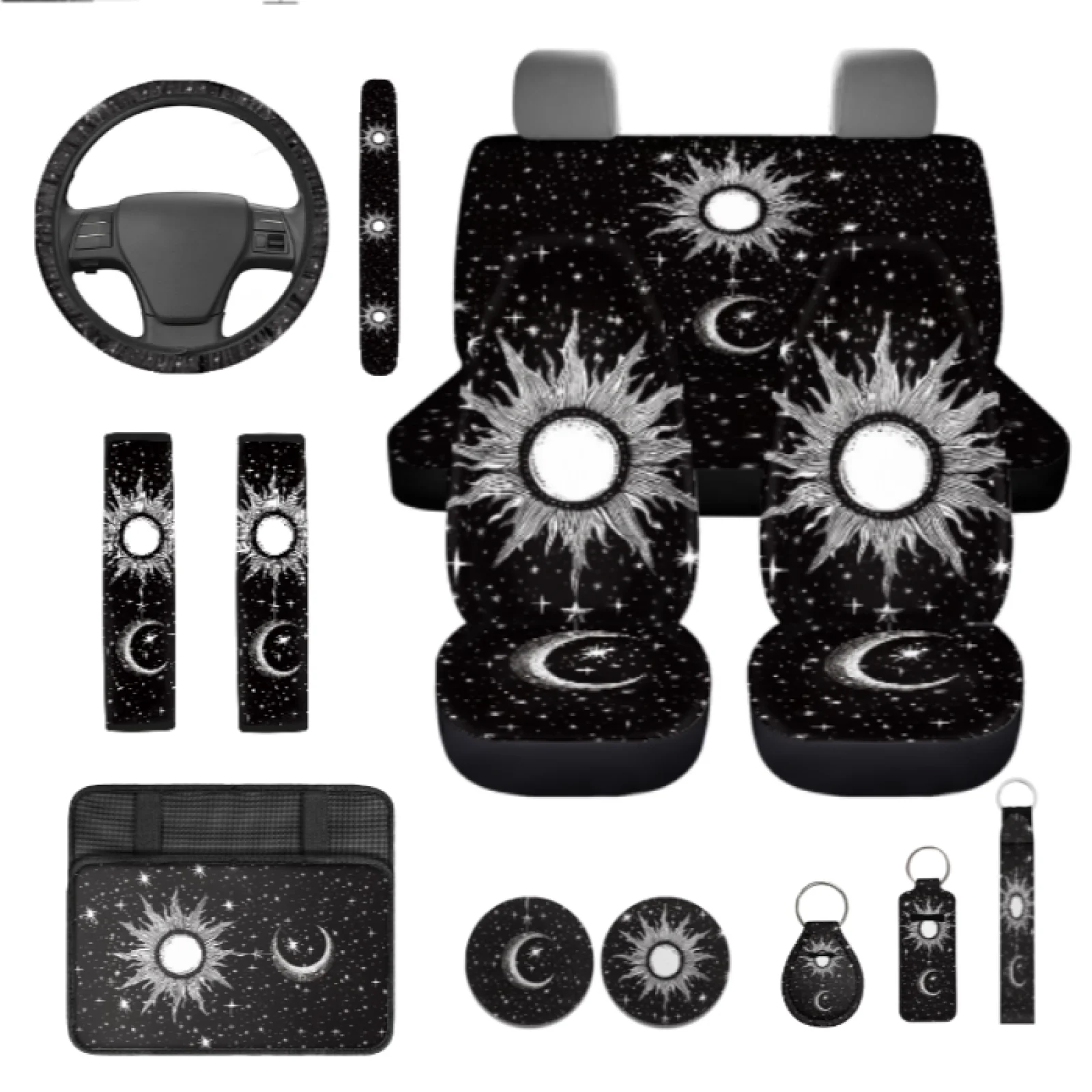 Coloranimal Starry Sky 13 Pack Car Seat Cover Set with Comfortable Seatbelt Covers and Keychain for Interior