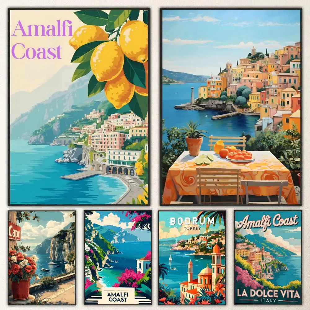 Pattern Mediterranean Sea View Poster High-definition  poster stickers, suitable for bedroom, living room, home decoration