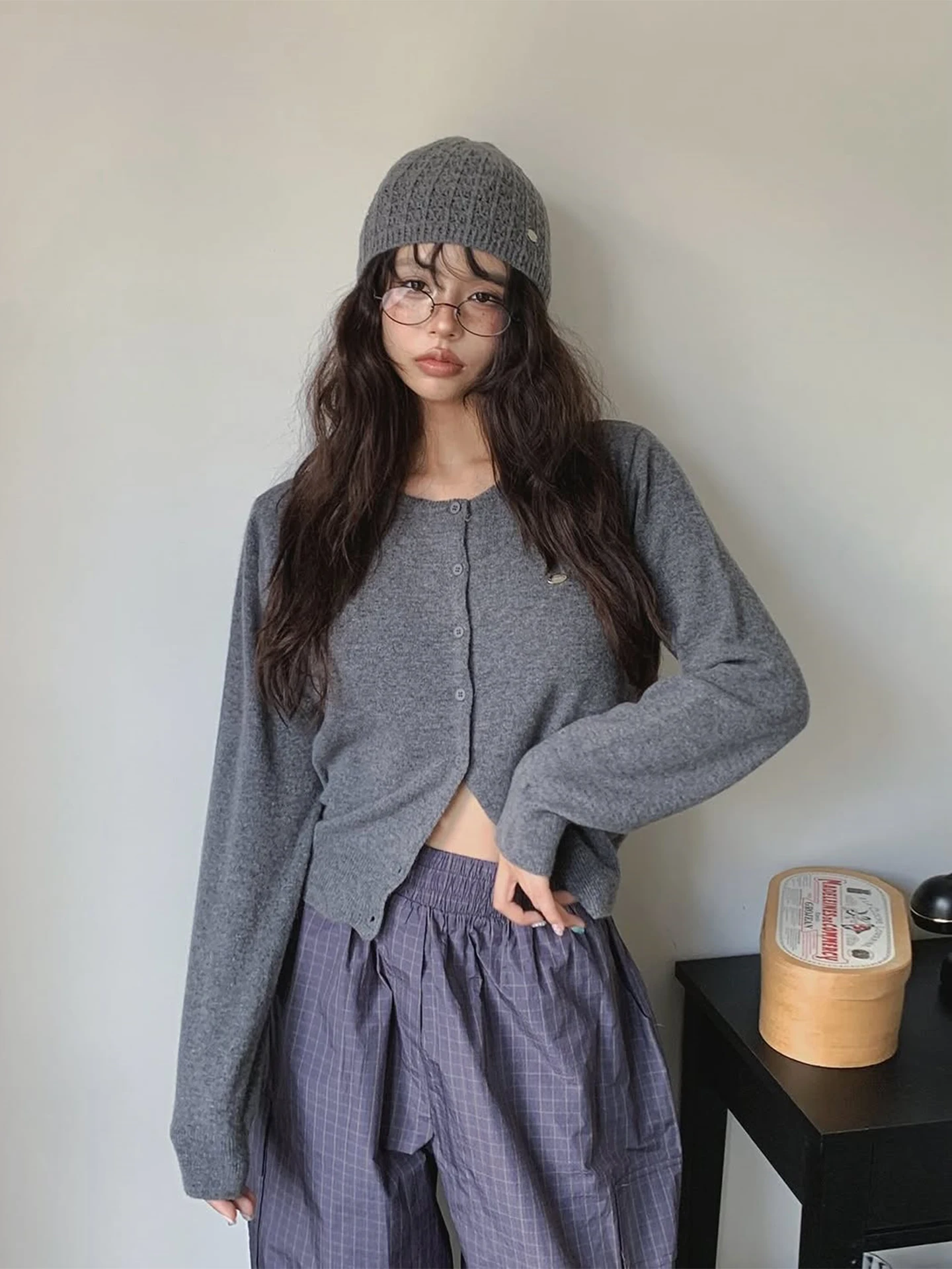 

Облегающий вязаный круглый кардиган на одной пуговице, женский топ, корейский Sle Commute Faion, осень 2023, Новое поступление