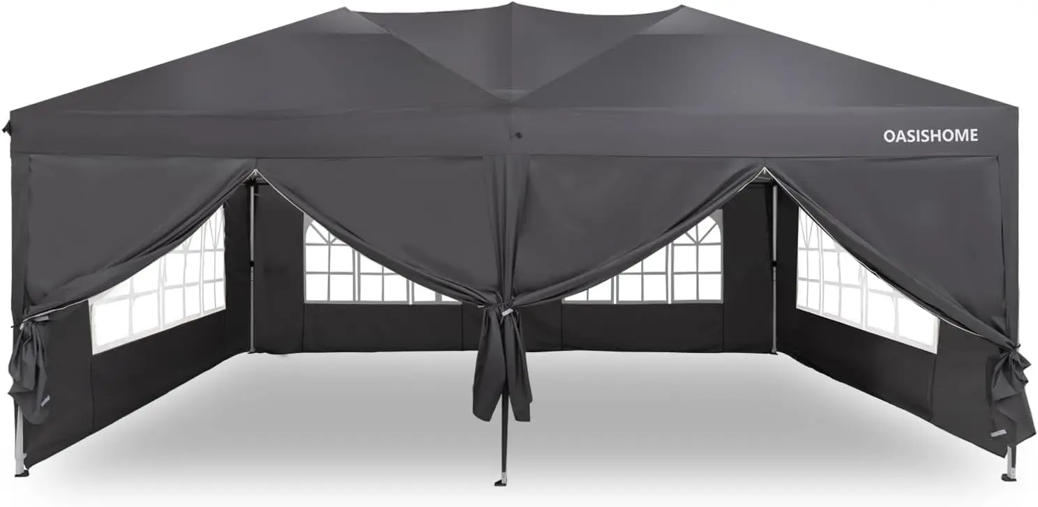 

Pop-up Gazebo Instant Portable Canopy Tent 10'x20', with 6 Removable Sidewalls, Windows, Stakes, Ropes, Carrying Bag, for Patio/