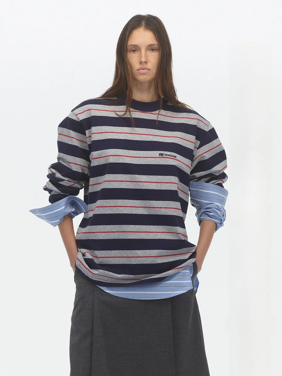 

Ade Women's Loose Fit Classic round Ne Striped Long Sve T-irt Spring 2026 Cotton Comfortable Breathable Top