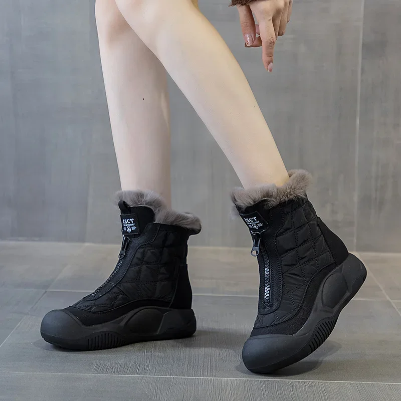 CLAIAMI, botas de nieve de cuero de lujo para mujer, Zapatos de mujer antideslizantes impermeables de terciopelo, botas de goma con cremallera para mujer, zapatillas de deporte