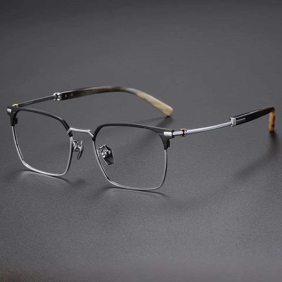 High-end Natural Horn Glasses Fashionable Personalized Color Blocking Pure Titanium Optical Prescription Glasses  Men And Women