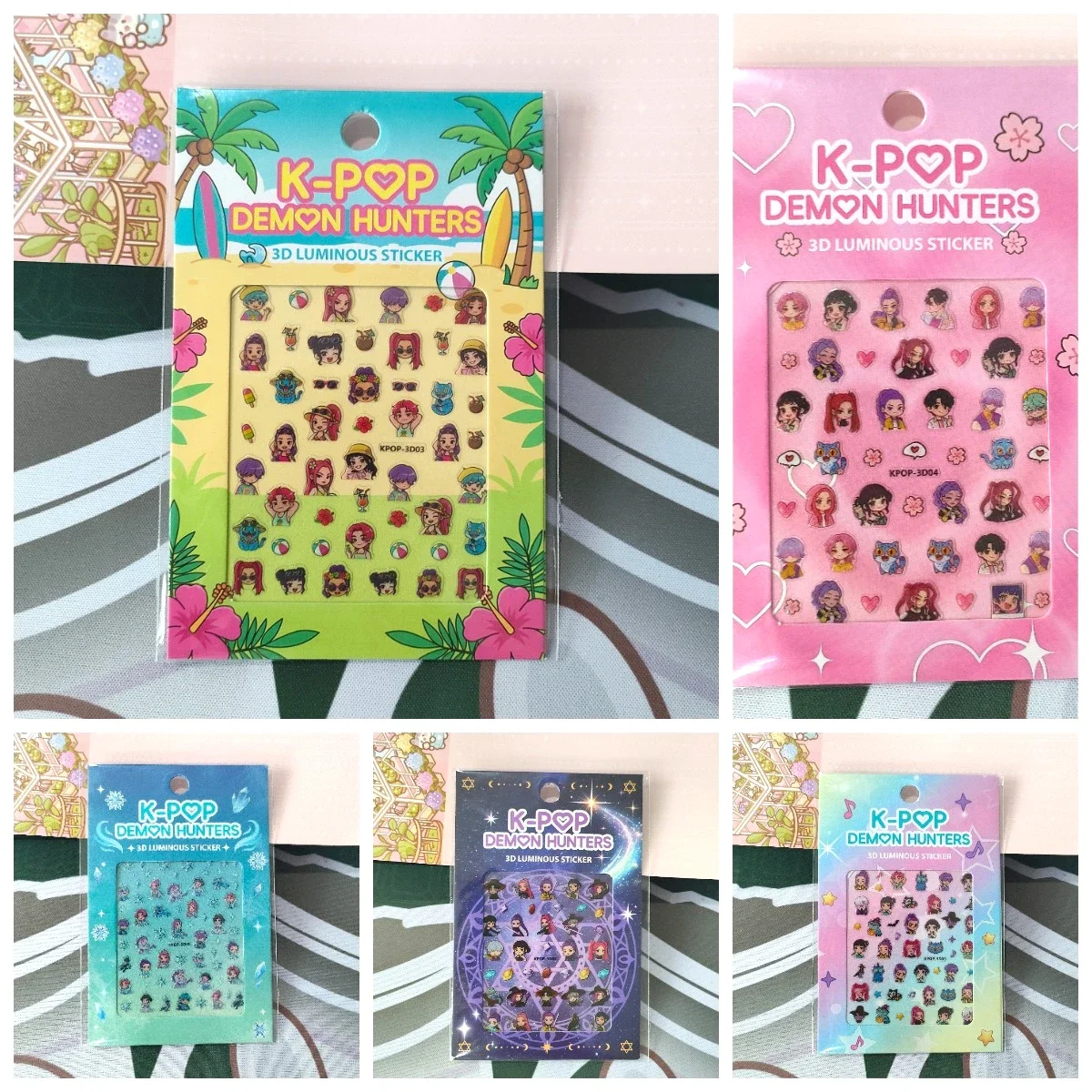 Cute Girls 3D Luminous Full Nail Decals Universal Fashion Stickers for Journal Cards, Children Daily Dress Up Play Decor