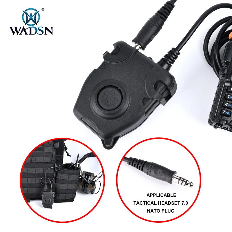 Wadsn-PTT Botão Tactical Headset, Interphone Walkie Talkie, Airsoft Acessórios, Fones de ouvido, IPSC