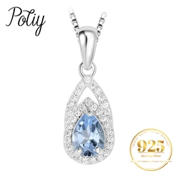 Potiy Pear Natural Sky Blue Topaz Pendant Necklace No Chain 925 Sterling Silver For Women Daily Party Jewelry