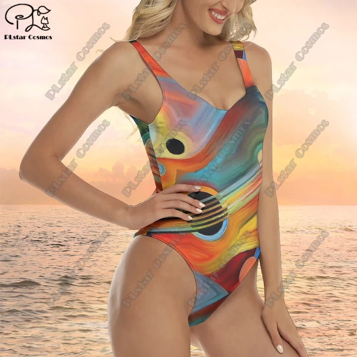 3D printing splash paint painting color contrast gradient pattern summer women's bright color one-piece swimsuit new arrival