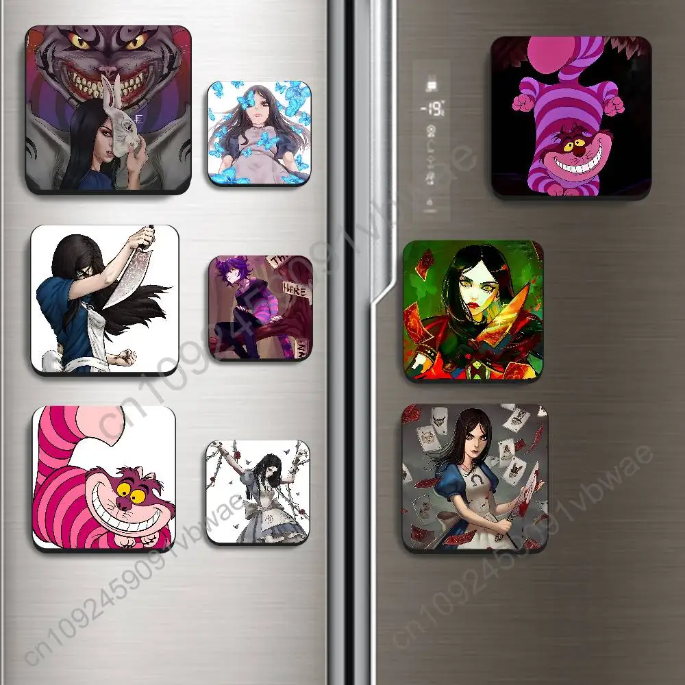 

game C-Cheshire Cat Alice Madness Black Square Plastic Fridge Magnet, for Magnetic Sticker No Trace Left Durable Smooth Textured