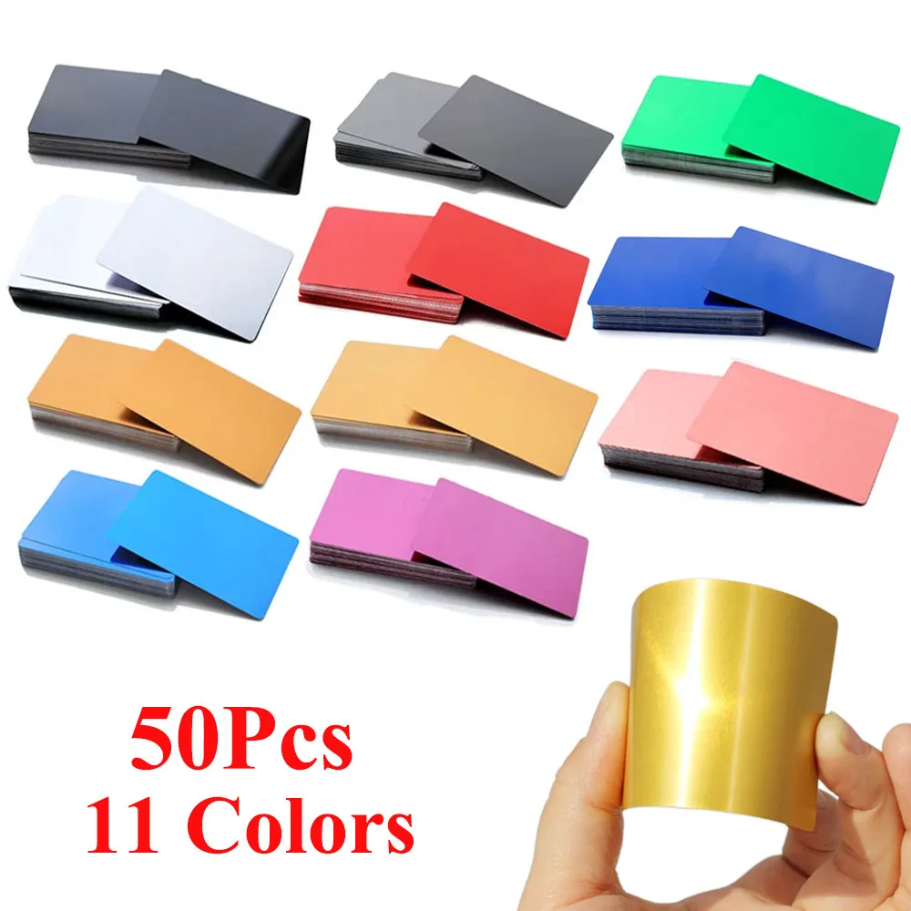 50PCS Metal Business Cards Color Metal Business Cards Engraving DIY Card Office Supplies Aluminum Blank Laser CNC Engraved Card