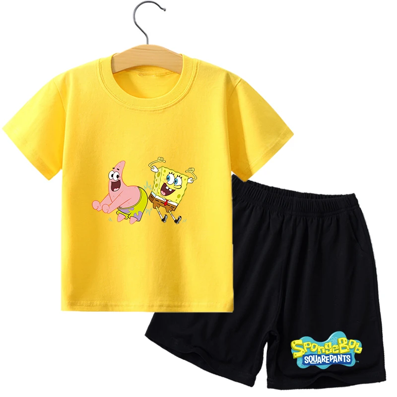 SpongeBob SquarePants Outdoor zestaw odzieży sportowej film Anime nadruk kreskówkowy dla dziecka domowa piżama t-shirt prezent na lato