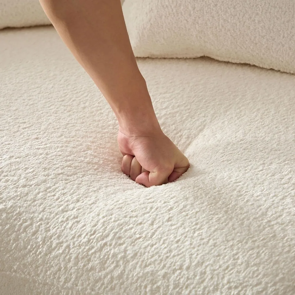 أريكة مقطعية منحنية معاصرة بأربعة مقاعد من قماش Boucle مع وسائد وأرجل خشبية لمقعد غرفة المعيشة الحديثة #4