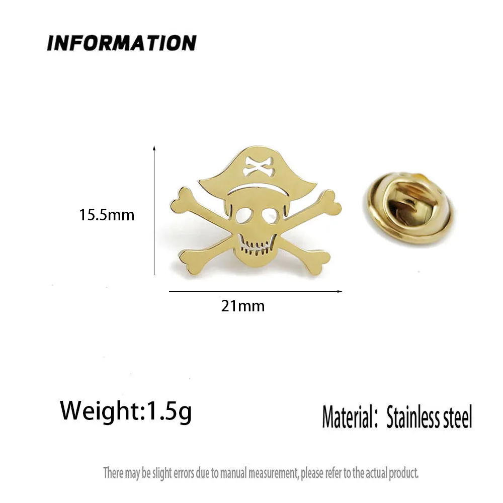 Metal brooch. Golden pirate skull stainless steel brooch, universal chest emblem pin, exquisite and compact gift